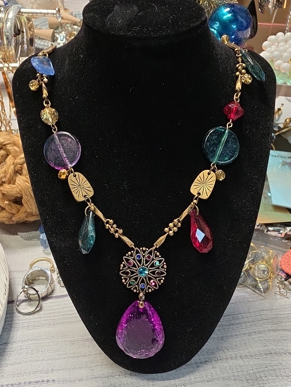 A65- Chico's Bohemian Multicolor Teardrop Pendant Necklace